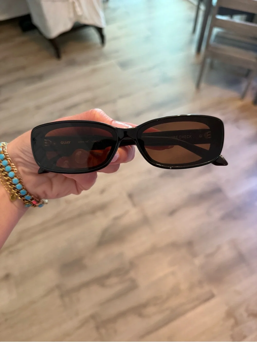 Quay Australia Vibe Check Rectangular Brown Sunglasses
